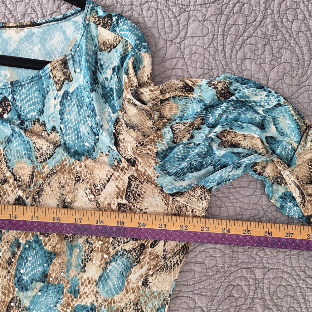 Cover Charge Womens XL Snakeskin Top Asymmetrical Tunic Sequin Liquid Knit Y2K - Picture 8 of 9